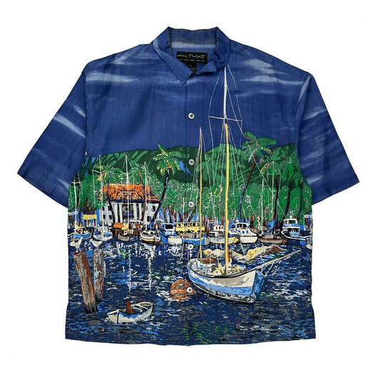 Unbranded Graphic Hawaiian Shirt - Large Blue Silk