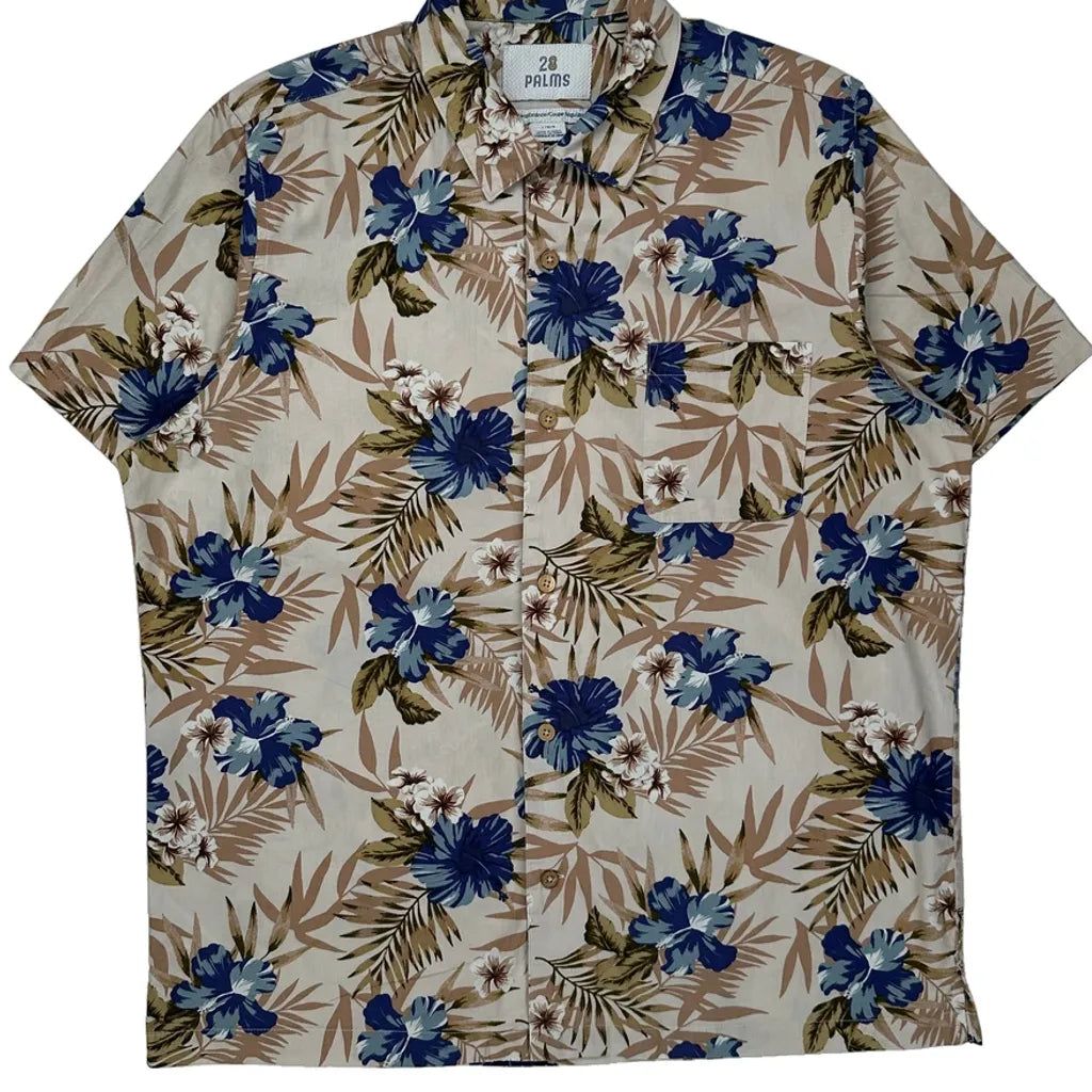 28 Palms Floral Hawaiian Shirt - Large Multicoloured Cotton