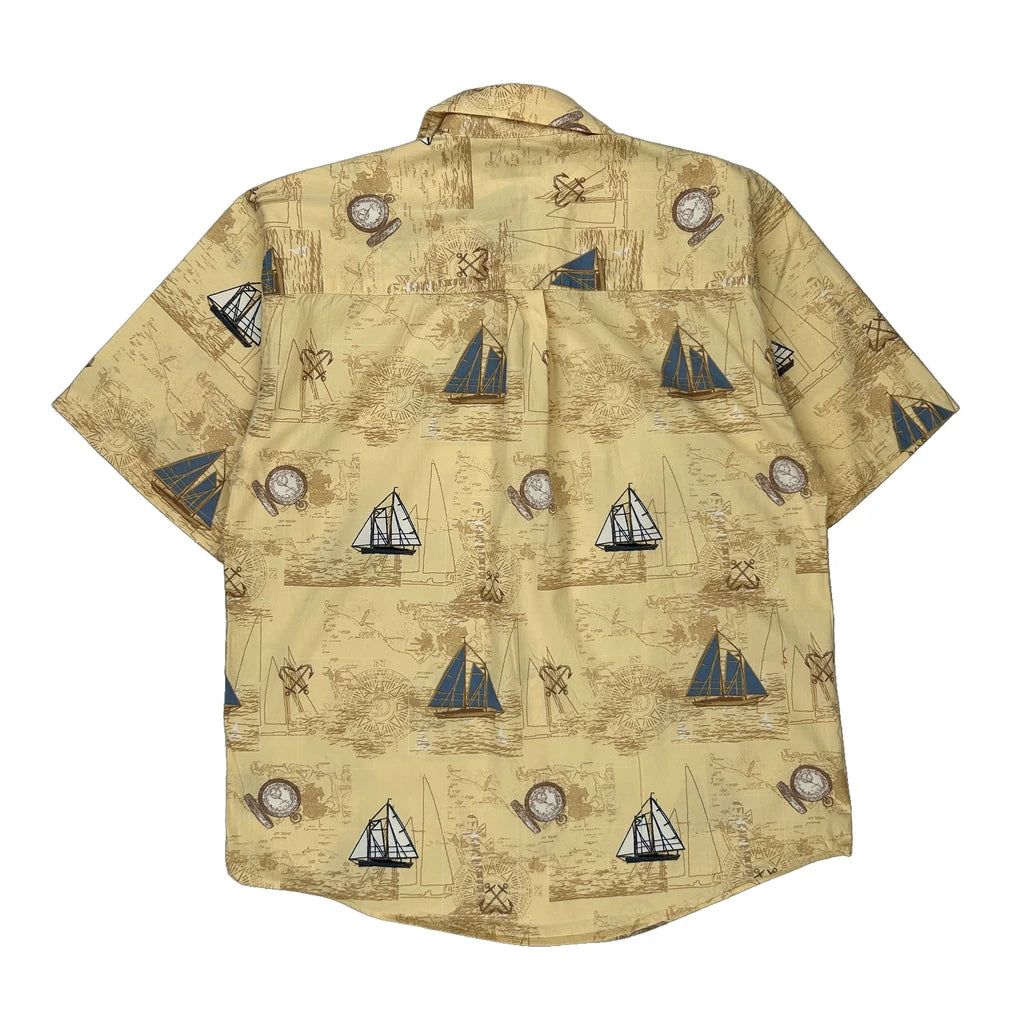 Puritan Graphic Hawaiian Shirt - Large Beige Cotton