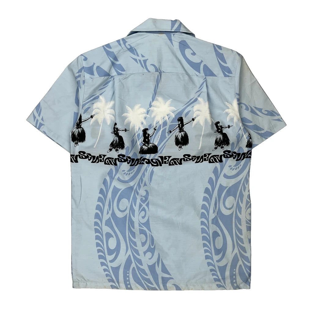 Pacific Legend Apparel Graphic Hawaiian Shirt - Small Blue Cotton