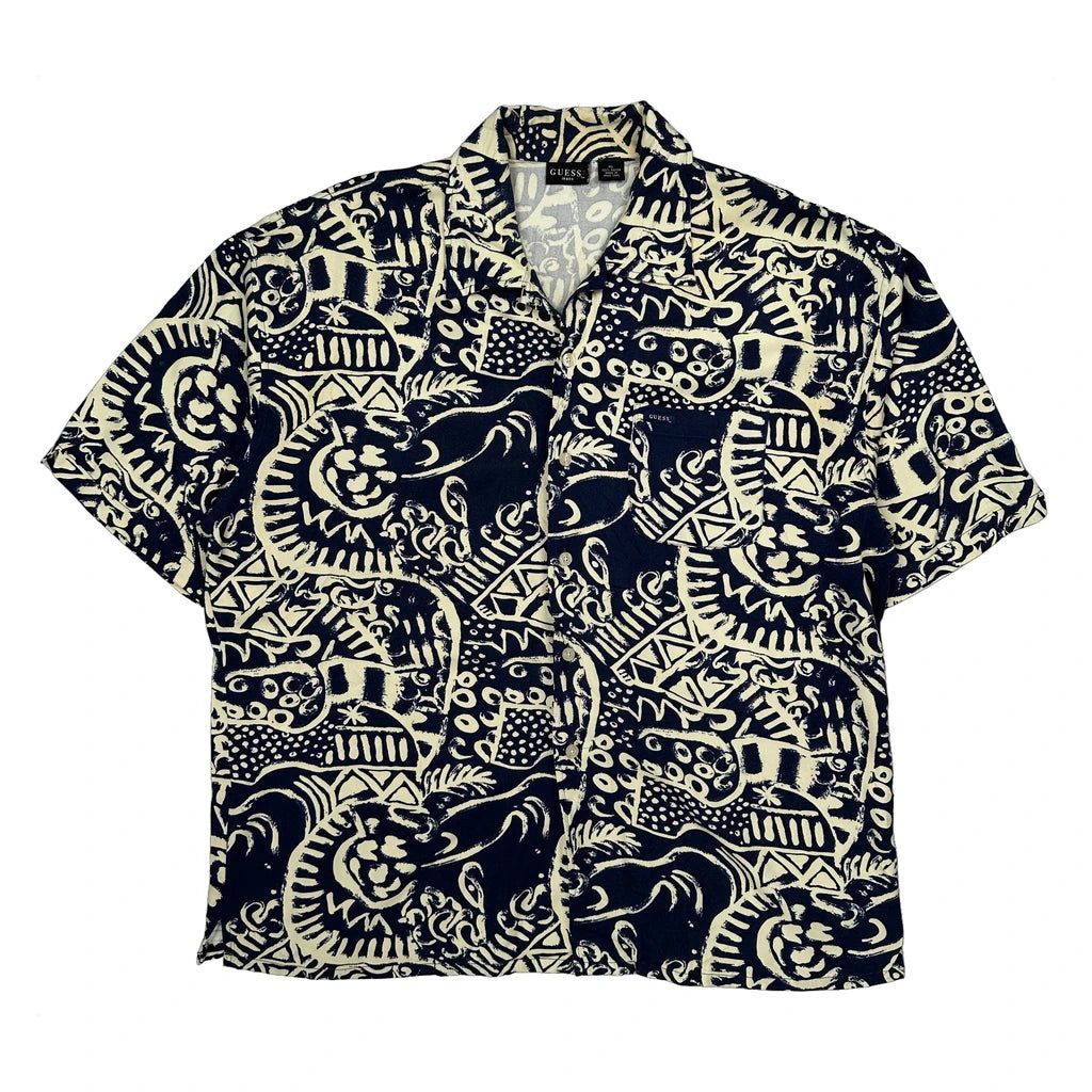 Guess Hawaiian Shirt - XL Black Viscose