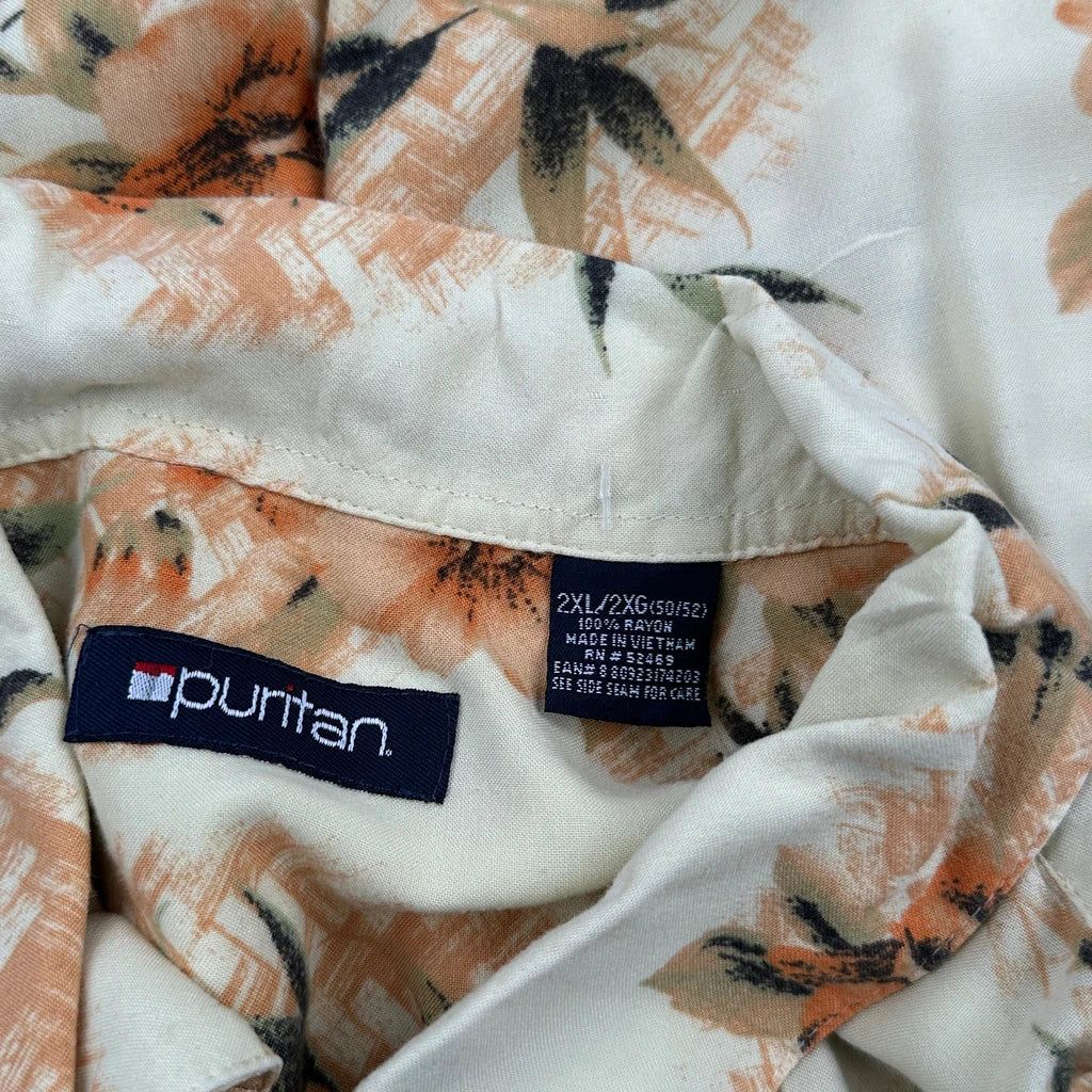 Puritan Floral Hawaiian Shirt - 2XL Orange Viscose