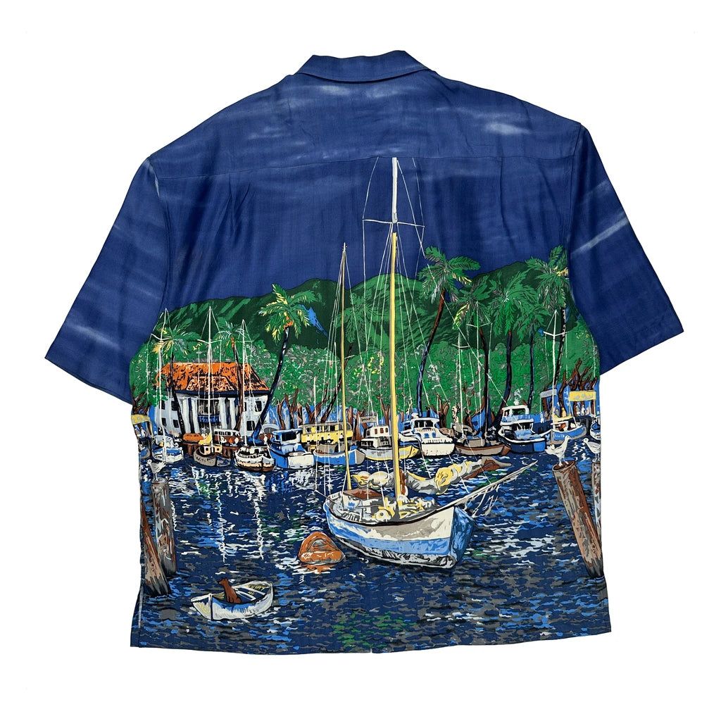 Unbranded Graphic Hawaiian Shirt - Large Blue Silk