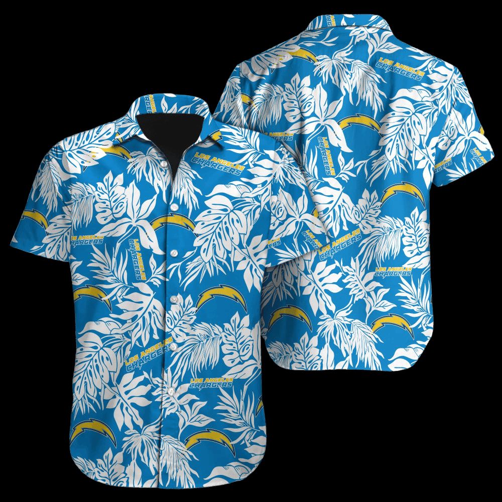 Los Angeles Chargers Hawaiian Shirt Tropical Leaf Design 383766