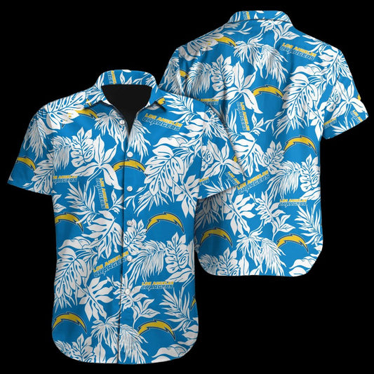 Los Angeles Chargers Hawaiian Shirt Tropical Leaf Design 383766