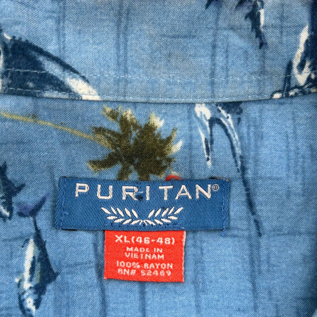 Puritan Graphic Hawaiian Shirt - XL Blue Viscose