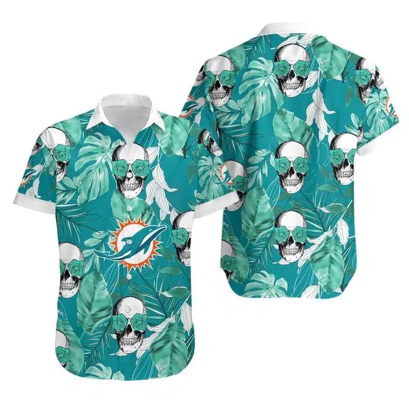 Miami Dolphins Hawaiian Shirt Coconut Leaves Skulls Design 512571