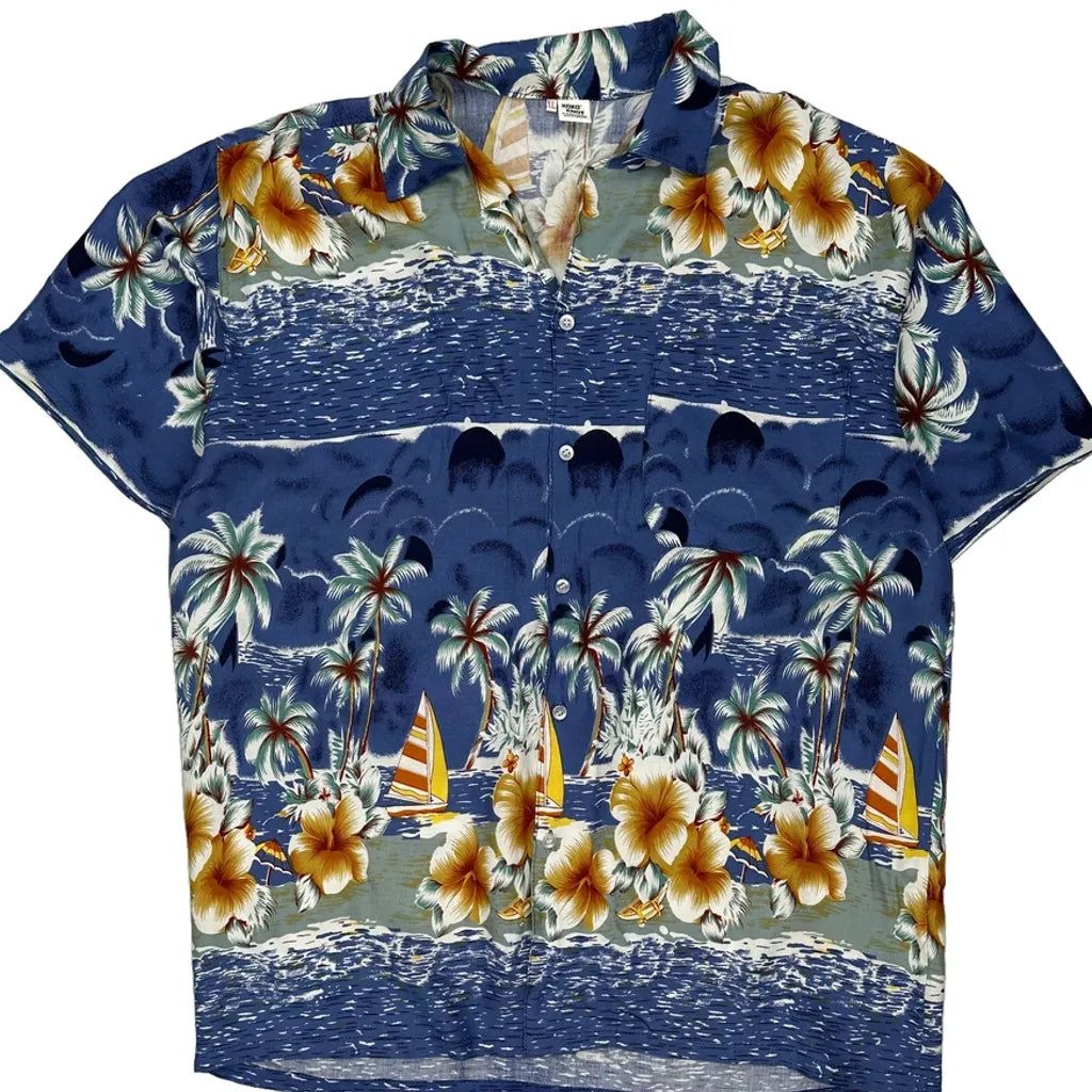 Koko Knot Floral Hawaiian Shirt - XL Blue Cotton