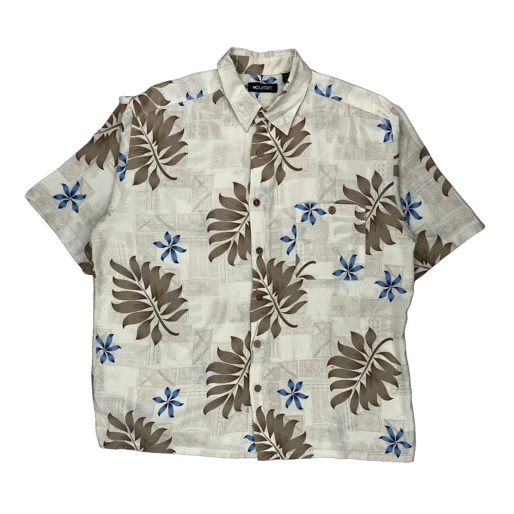 Puritan Floral Hawaiian Shirt - Large Blue Viscose