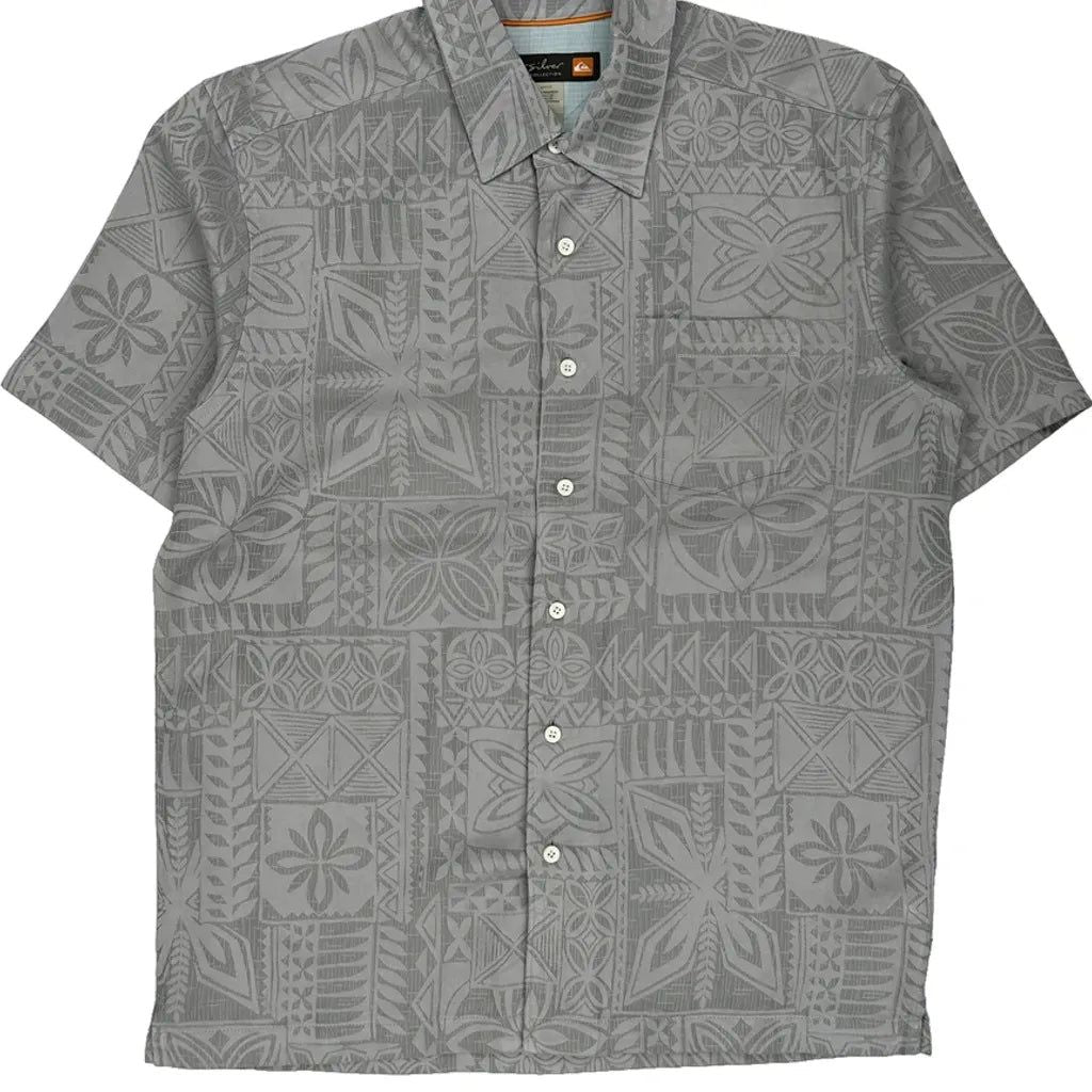 Waterman Collection Quiksilver Hawaiian Shirt - Small Grey Cotton