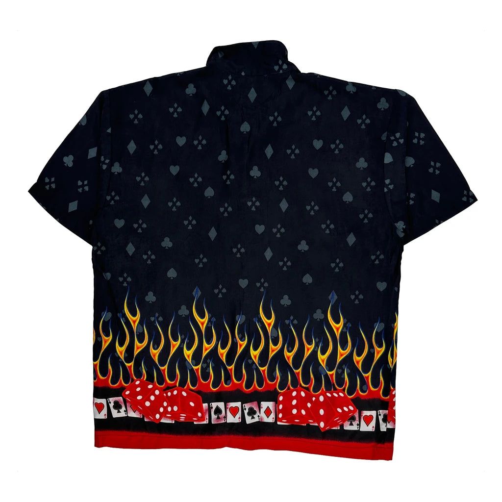 Y2K Unbranded Flame Graphic Hawaiian Shirt - XL Black Cotton
