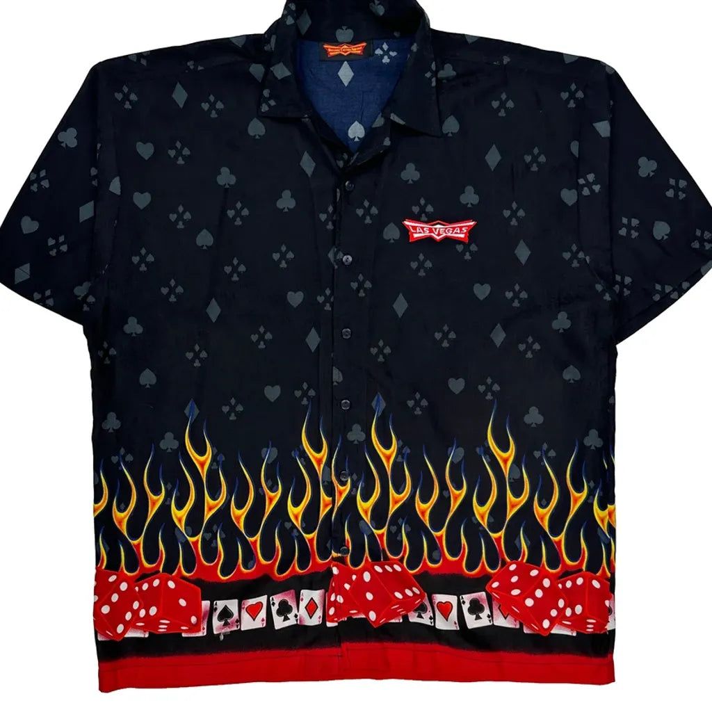 Y2K Unbranded Flame Graphic Hawaiian Shirt - XL Black Cotton