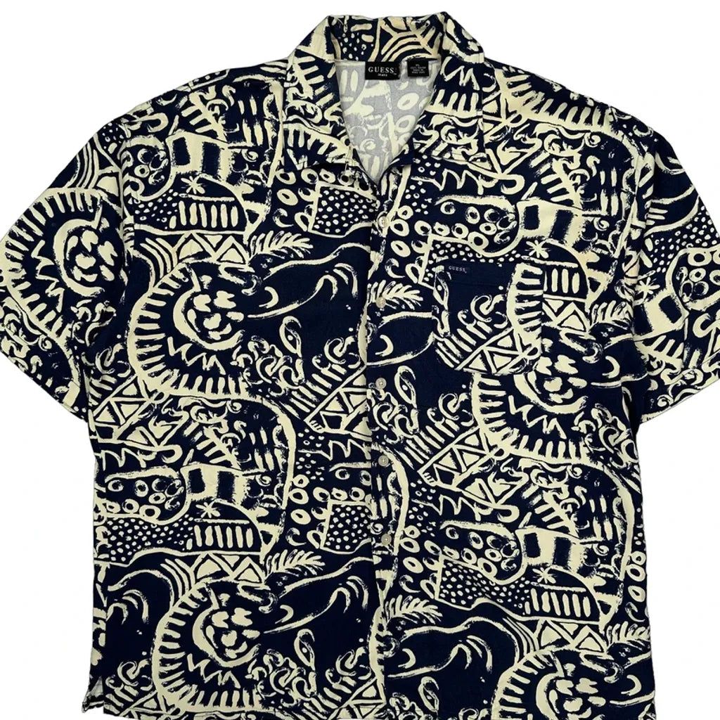 Guess Hawaiian Shirt - XL Black Viscose
