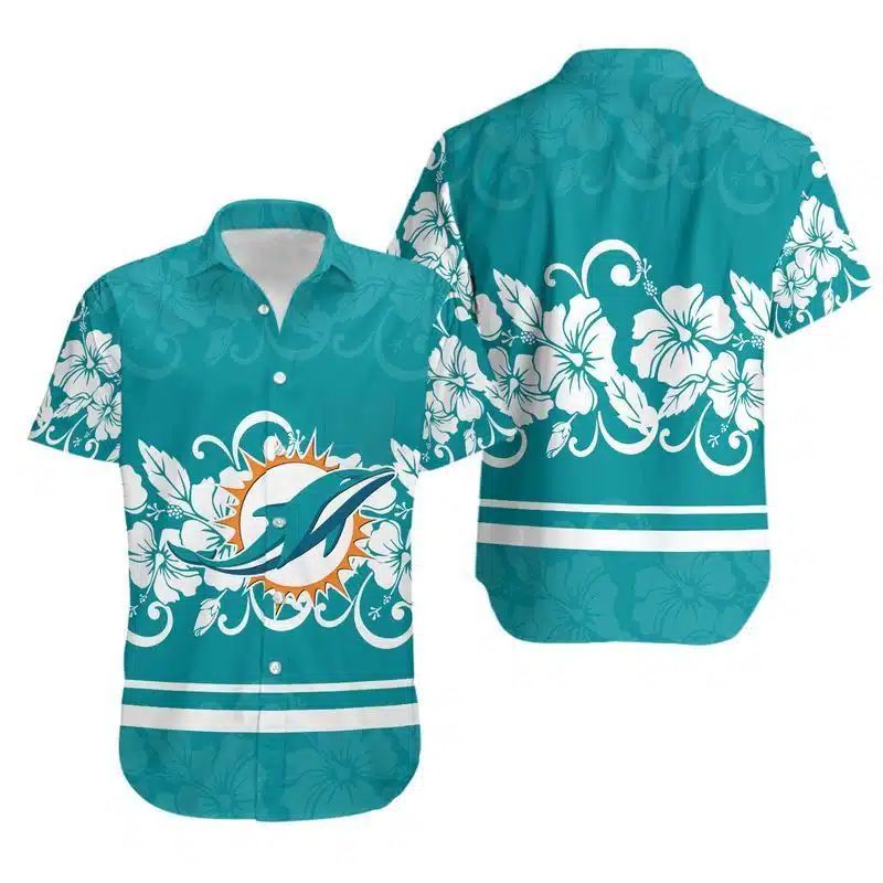 Miami Dolphins Hawaiian Shirt with Hibiscus Flowers Design 253675