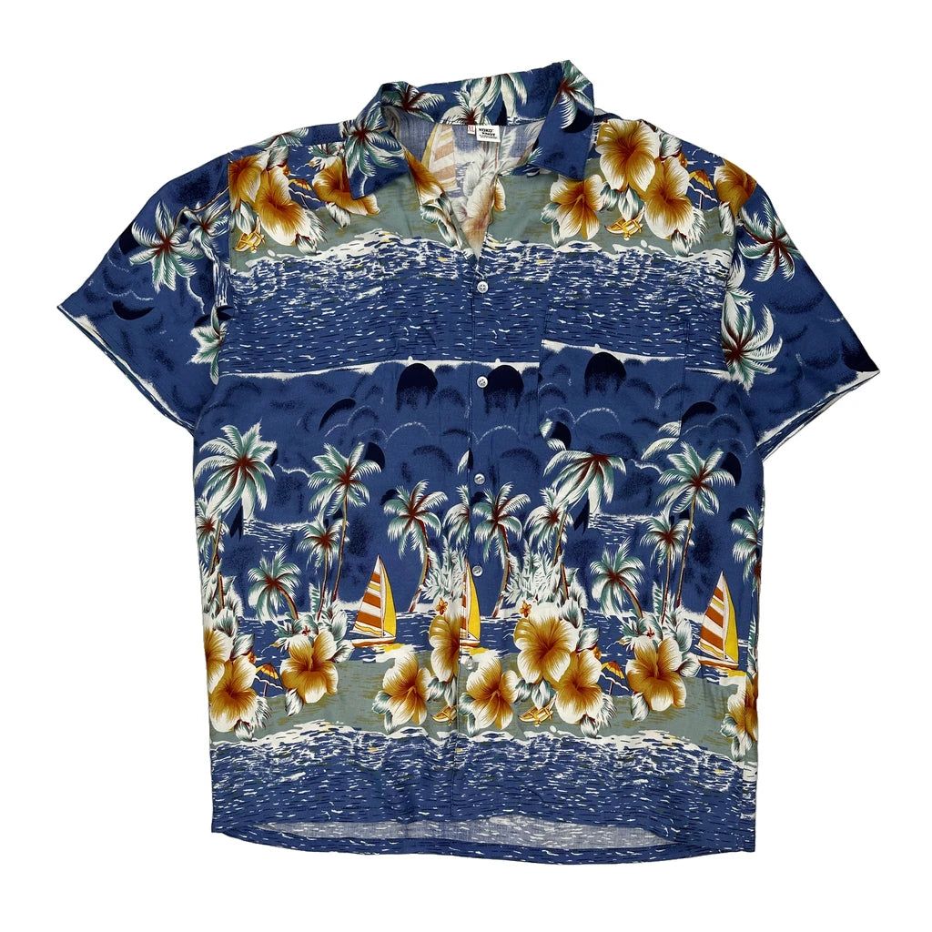 Koko Knot Floral Hawaiian Shirt - XL Blue Cotton