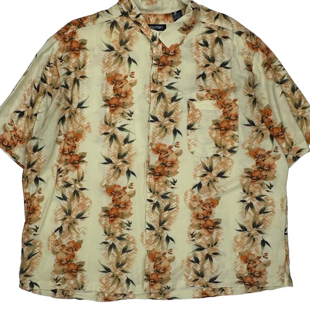 Puritan Floral Hawaiian Shirt - 2XL Orange Viscose