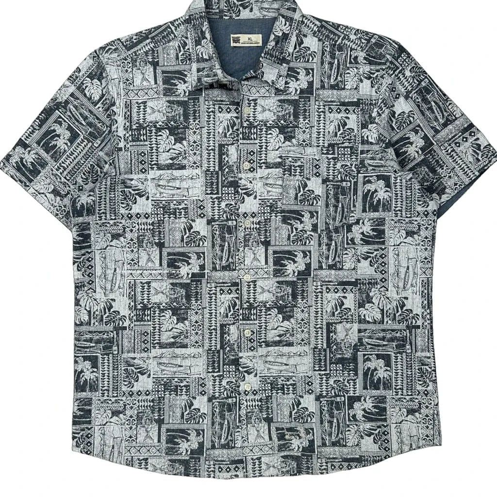 Rivers Graphic Hawaiian Shirt - XL Black & White Cotton