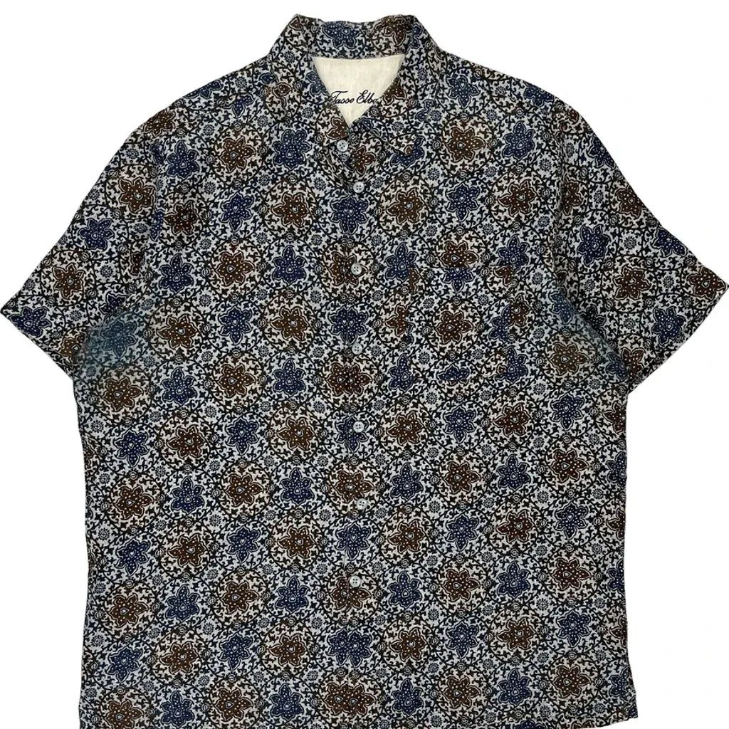 Tasso Elba Floral Hawaiian Shirt - Large Multicoloured Linen