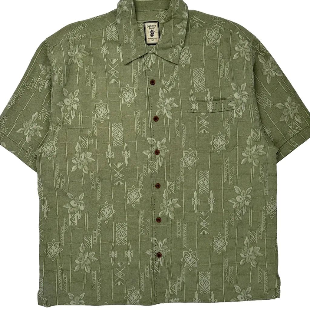 Jamaica Jaxx Floral Hawaiian Shirt - XL Green Cotton