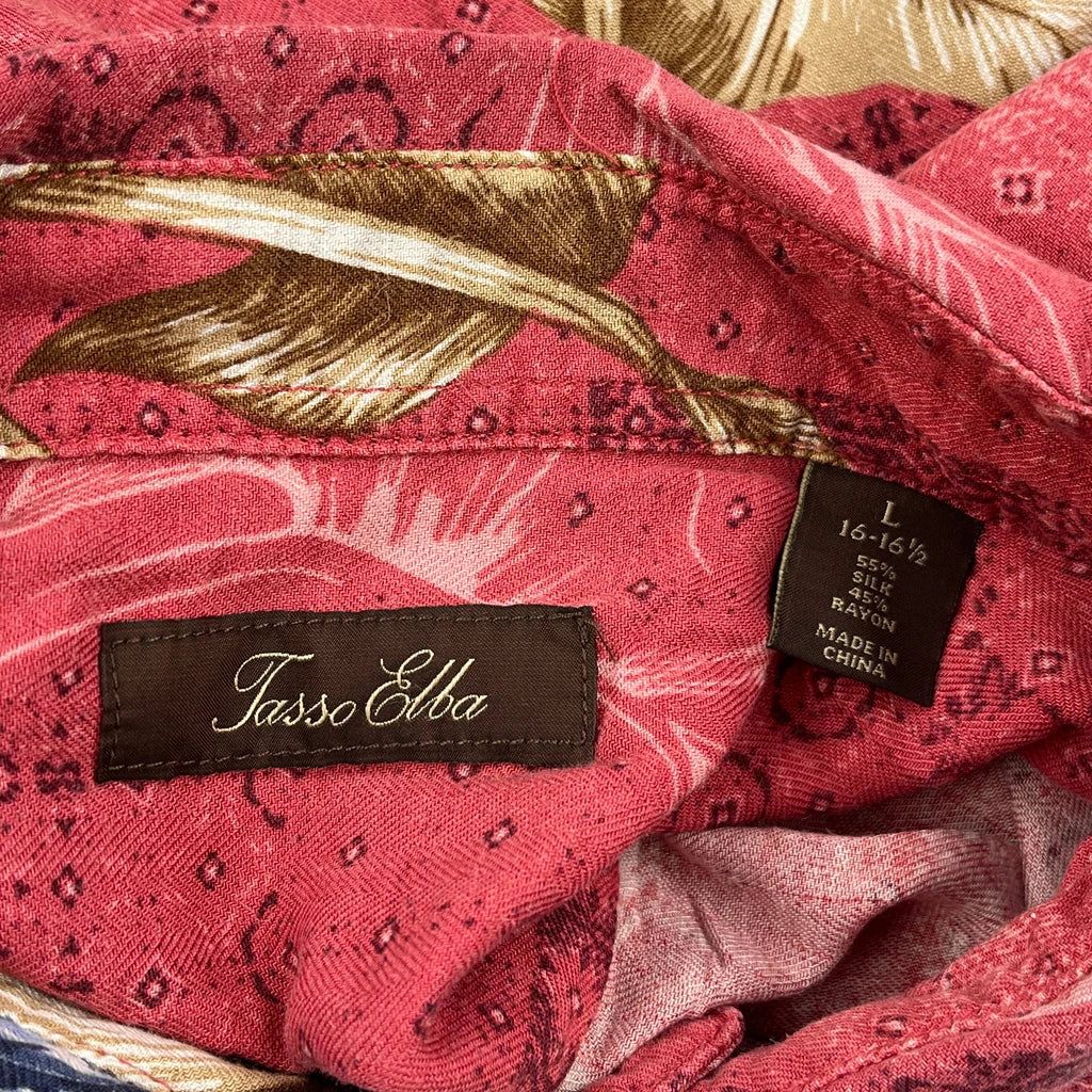 Tasso Elba Floral Hawaiian Shirt - Large Red Silk Blend