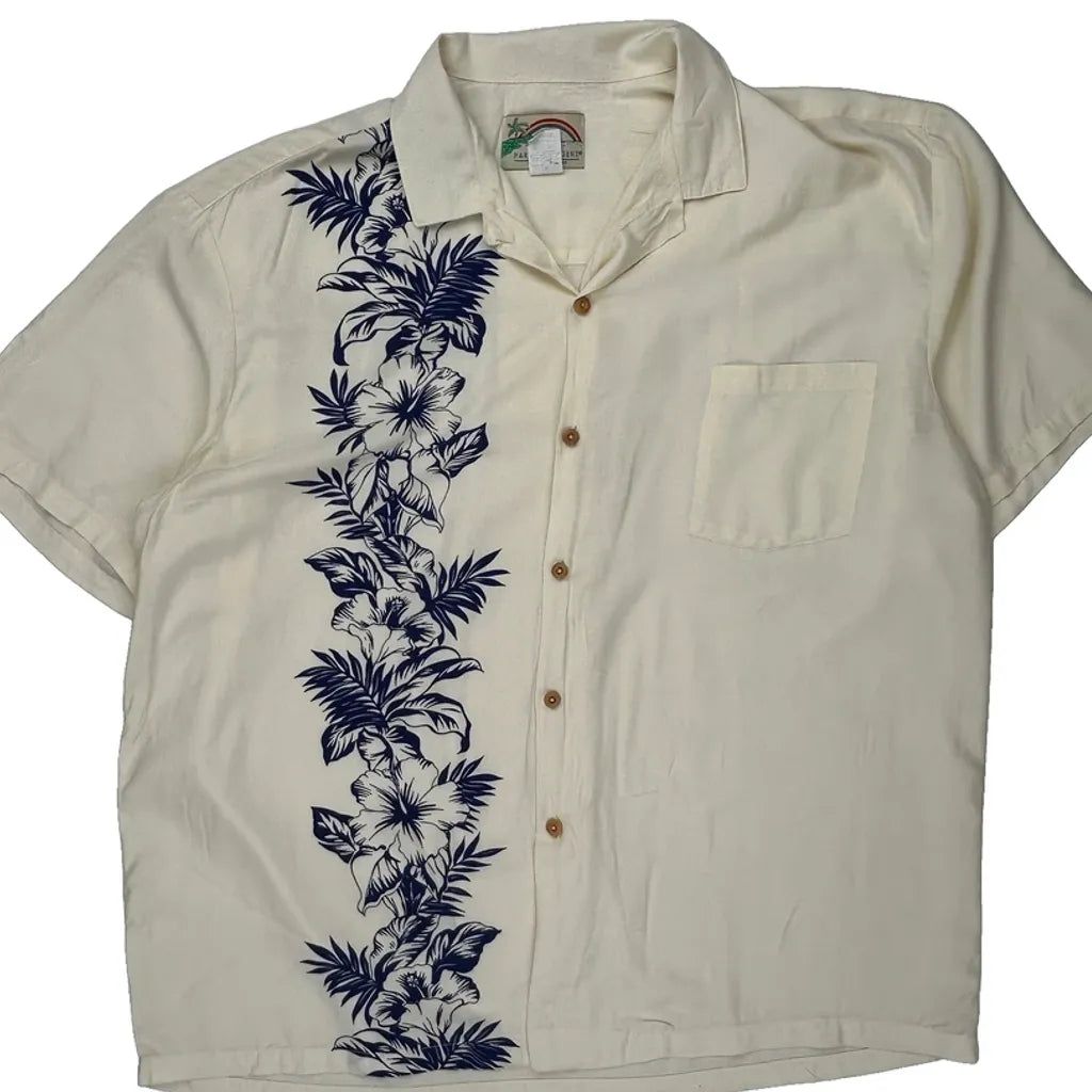 Paradise Found Floral Hawaiian Shirt - XL Blue Viscose