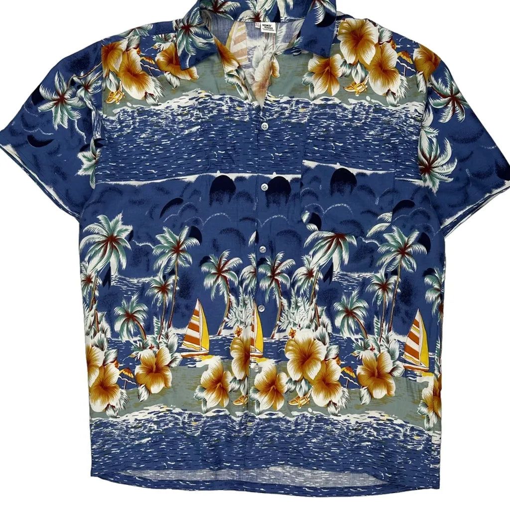 Koko Knot Floral Hawaiian Shirt - XL Blue Cotton