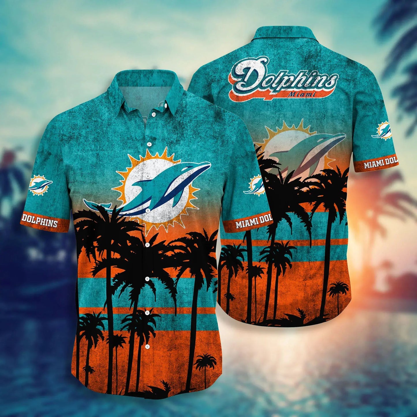 Miami Dolphins Hawaiian Shirt Sunset Silhouette Design 653938