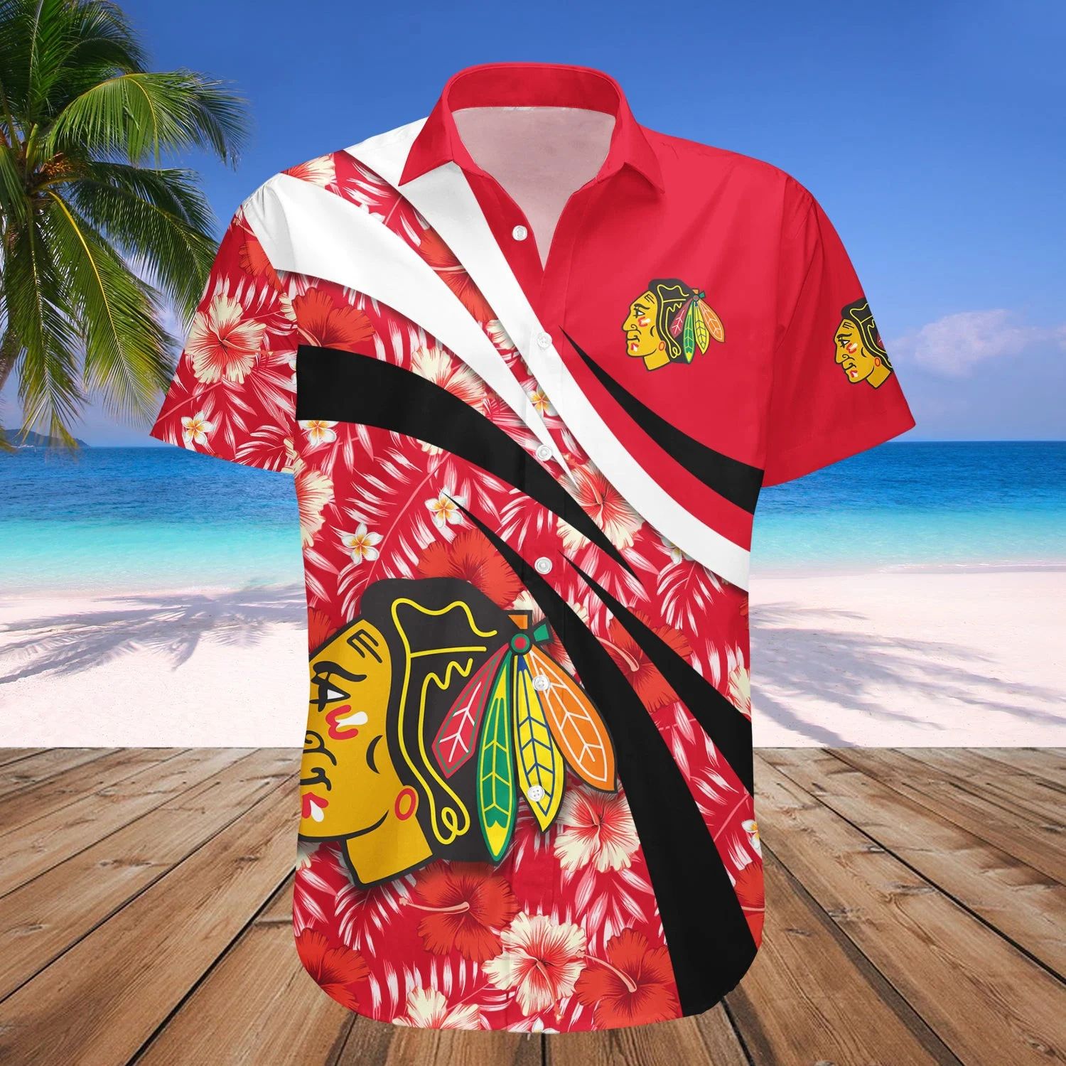 Chicago Blackhawks Tropical Floral Hawaiian Shirt 478620
