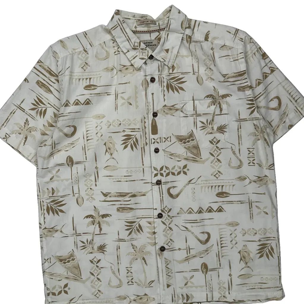 Tommy Bahama Hawaiian Shirt - Large Beige Cotton