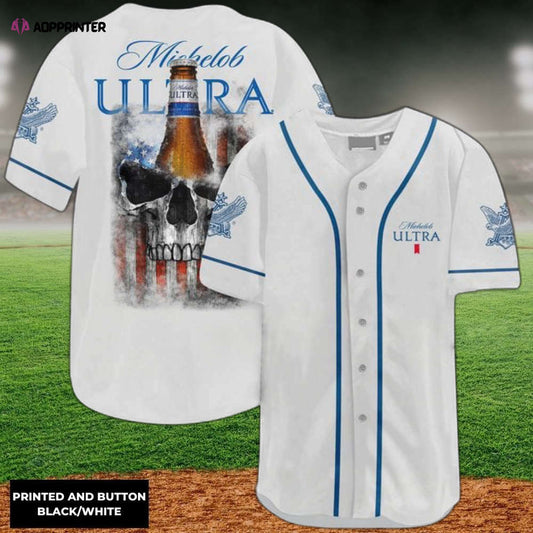 US Flag Black Skull Michelob ULTRA Baseball Jersey - Aopprinter