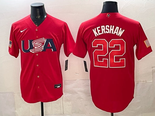 usa baseball #22 clayton kershaw red 2026 world baseball classic usa 250' patch 26 World Cup