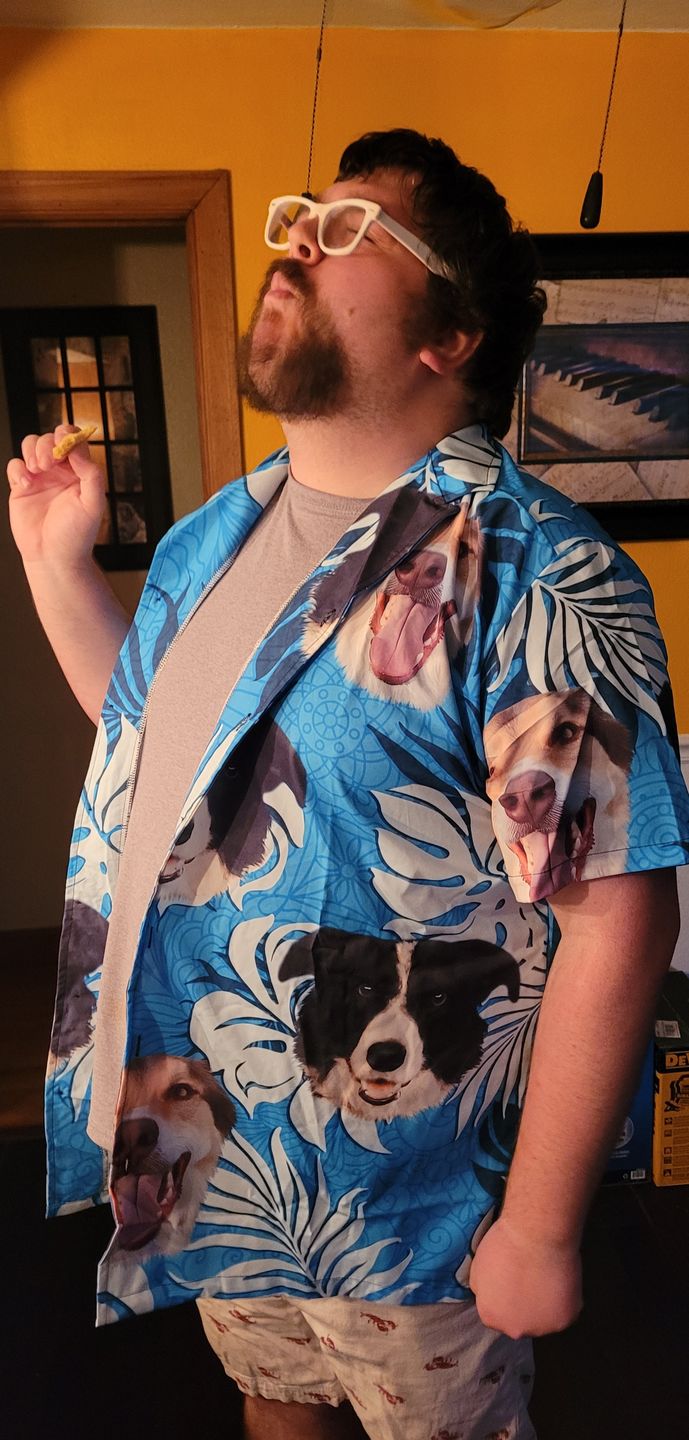 Custom Hawaiian Shirt With Pet Photo | Personalized Gift For Pet Lovers | Leaves Pattern Sea Blue Color Aloha Shirt
