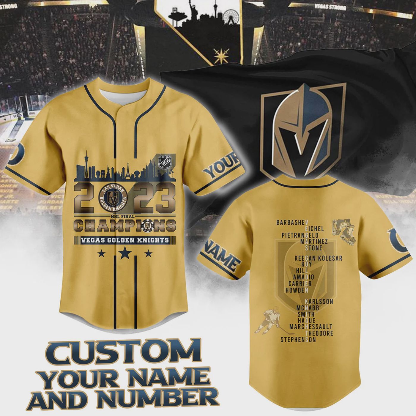 Vegas Golden Knights Stanley Cup Champions 2023 Gold Baseball Jersey - Bafud