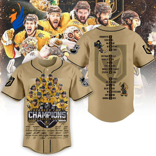 Vegas Golden Knights Stanley Cup Champions 2023 Gold Baseball Jersey Gift for Men Women - Bafud