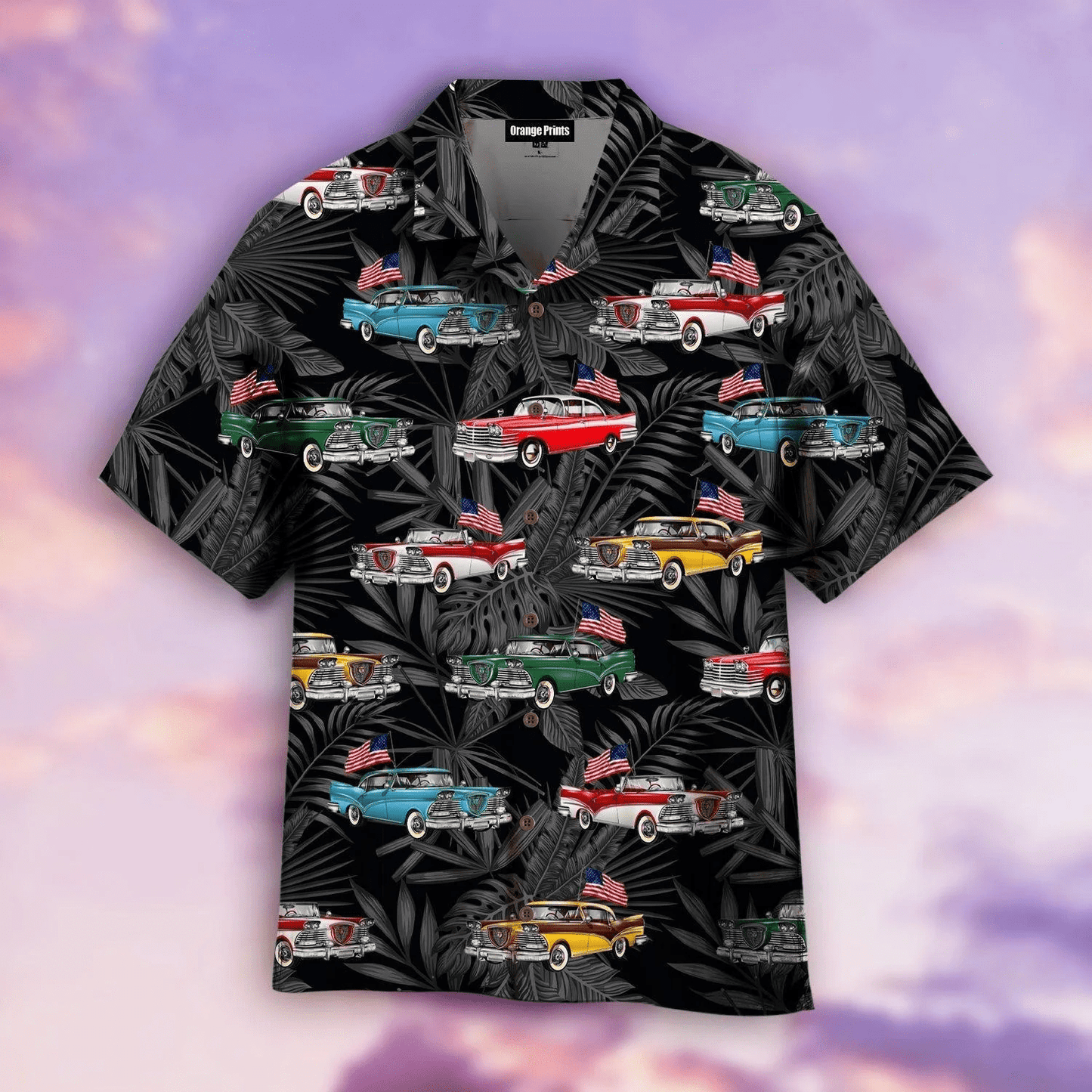 Vintage Car With American Flag Hawaiian Shirt For