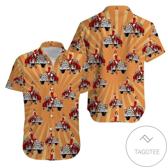 Vintage Cars & Evening Out Imagery On A Unique Hawaiian Shirt