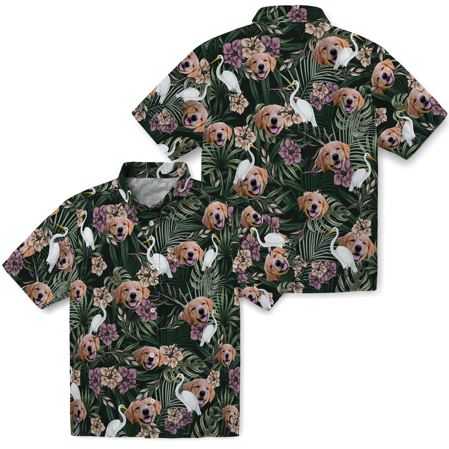 Vintage Egret Tropics | Aloha Custom Hawaiian Shirts with Faces or Logos