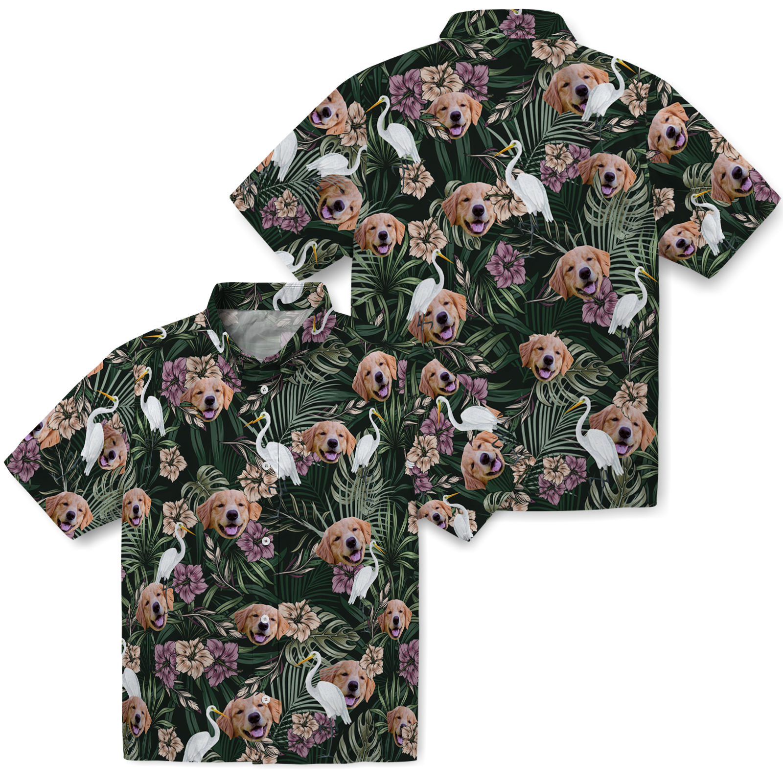 Vintage Egret Tropics | Aloha Custom Hawaiian Shirts with Faces or Logos