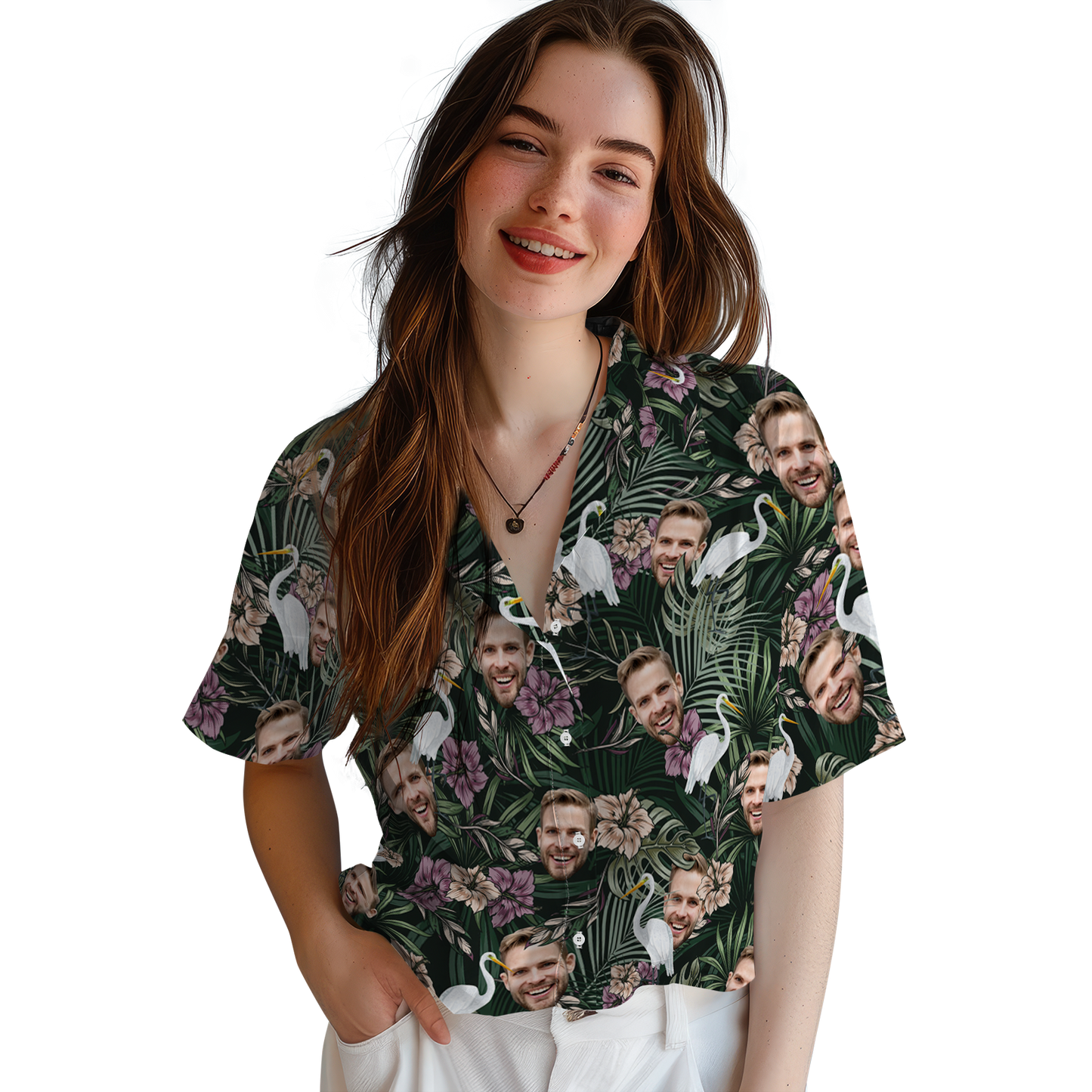 Vintage Egret Tropics | Aloha Custom Hawaiian Shirts with Faces or Logos