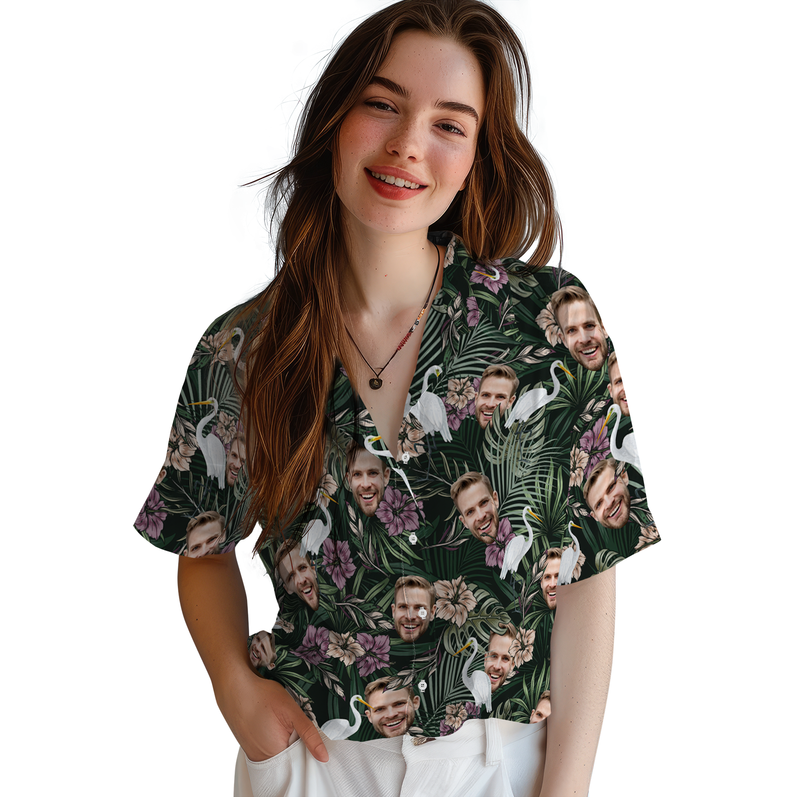 Vintage Egret Tropics | Aloha Custom Hawaiian Shirts with Faces or Logos