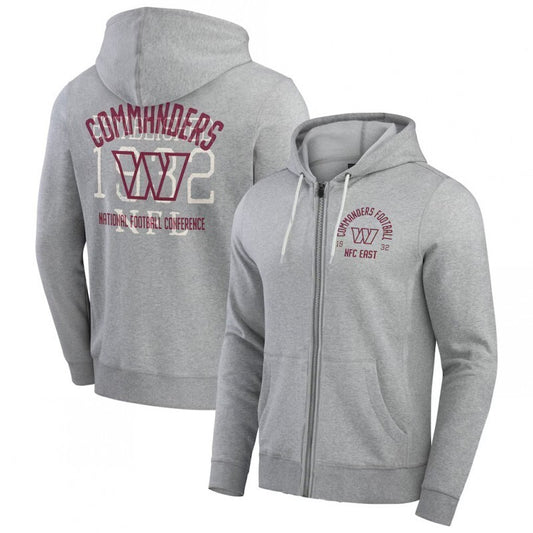 washington commanders heather gray vintage stripe full-zip hoodie