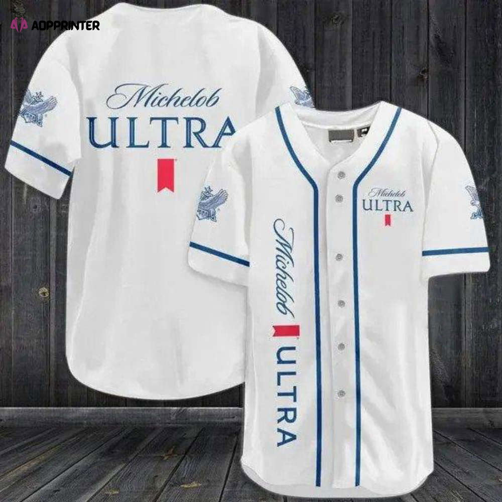 Stylish White Michelob Ultra Baseball Jersey - Perfect for Sports Enthusiasts! - Aopprinter