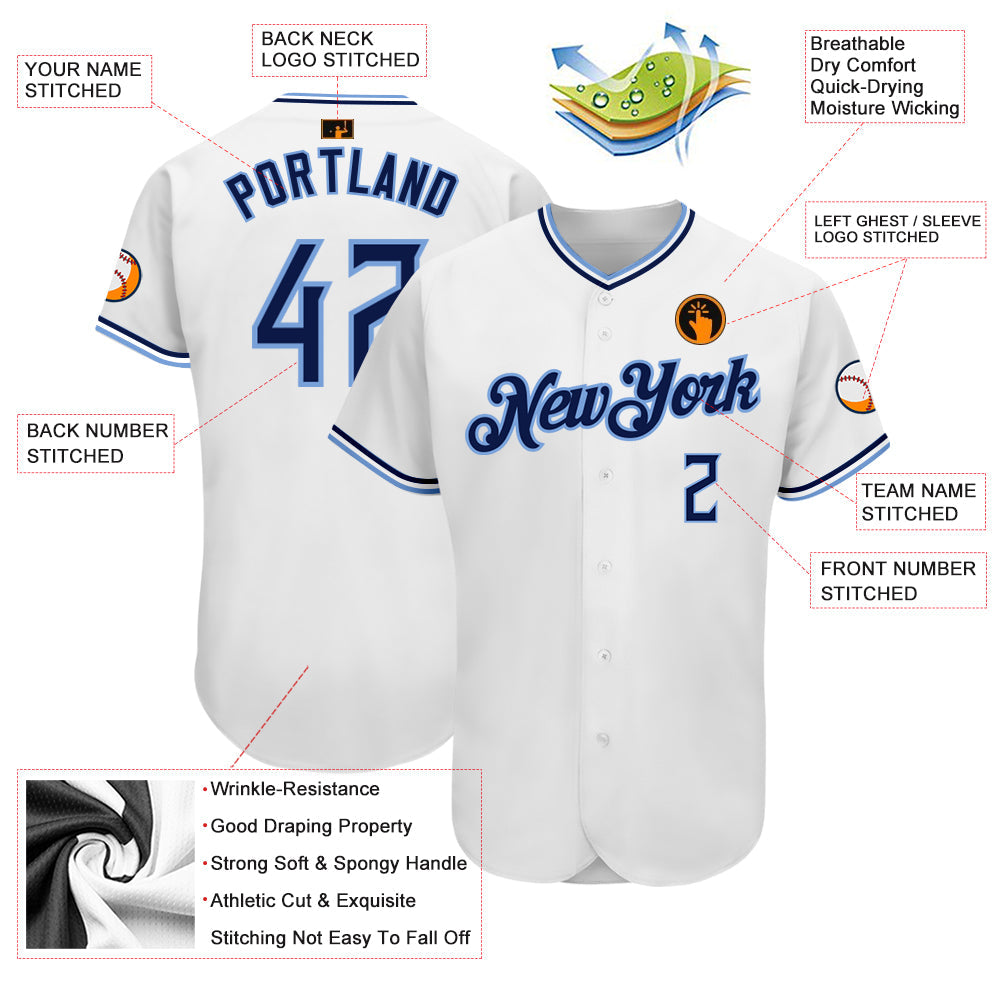 Custom White Navy-Powder Blue Authentic Baseball Jersey