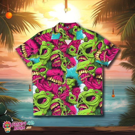 Zombie Brain Men's Hawaiian Shirt for Horror Movie Fans Aloha Monster Wear