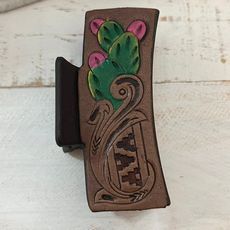 zzBrown Cactus with Pink Blooms Tooled Claw Clip T-Shirts, Hoodie, Sweatshirt | InkThreadWorks.com