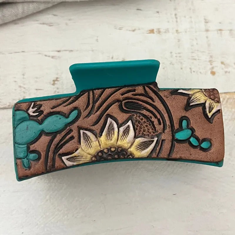 zzTurquoise with Sunflower and Cactus Tooled Claw Clip T-Shirts, Hoodie, Sweatshirt | InkThreadWorks.com